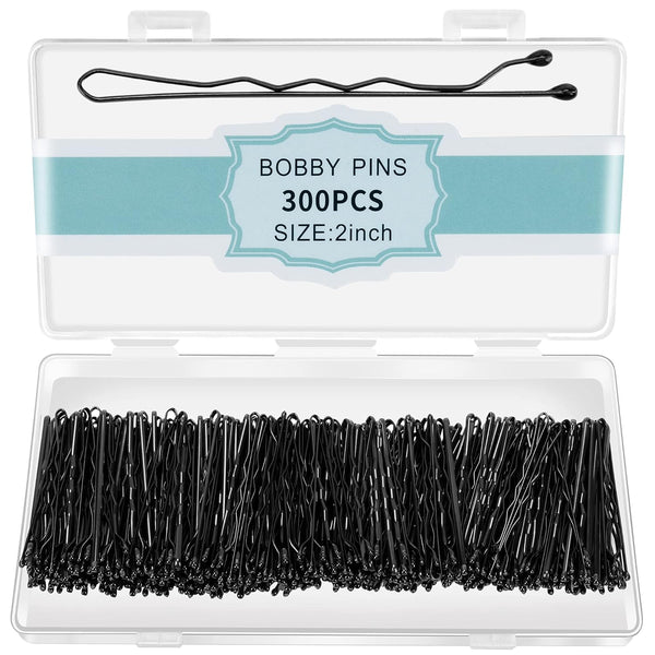 300 Pcs Bobby Pins Black, Hair Pins for Women Girls and Kids, Invisible Wave Hair Clips Bulk with Storage Box, Pain-Free Hairpins（2 Inch Black）