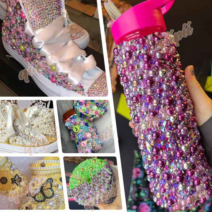 51G White Half Pearls for Crafting 4Mm 5Mm 6Mm 8Mm 10Mm Mix Sizes Pure White Flatback round Beads Charms for Nails Face Eyes Makeup Tumblers Bottles DIY Crafts Bedazzling Clothes Shoes Phones