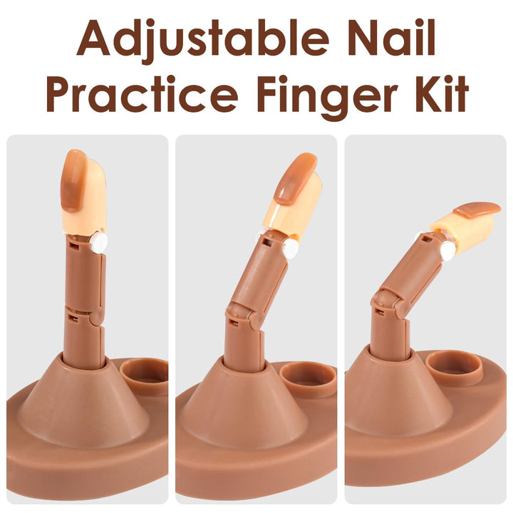 Acrylic Nail Practice Finger Kit,  Acrylic Nail Training with 1 Base Stand, 3 Adjustable Fake Fingers, 100 Brown Nail Tips, Movable Training Nail Practice for Nail Beginner…