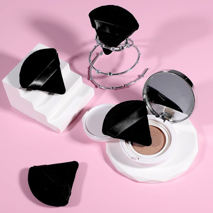 6 Pcs Powder Puff Face Soft Triangle Makeup Puff Velour Makeup Sponge Stocking Stuffers for Loose Powder (Black)