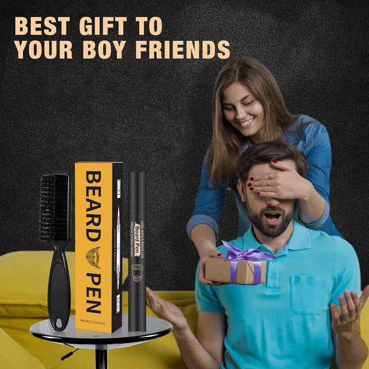 Beard Pencil Filler for Man Water Proof Beard Pen and Beard Brush Long Lasting Coverage Natural Finish, Male Mustache Repair Shape, Effective Enhance Facial Hair （BLACK）