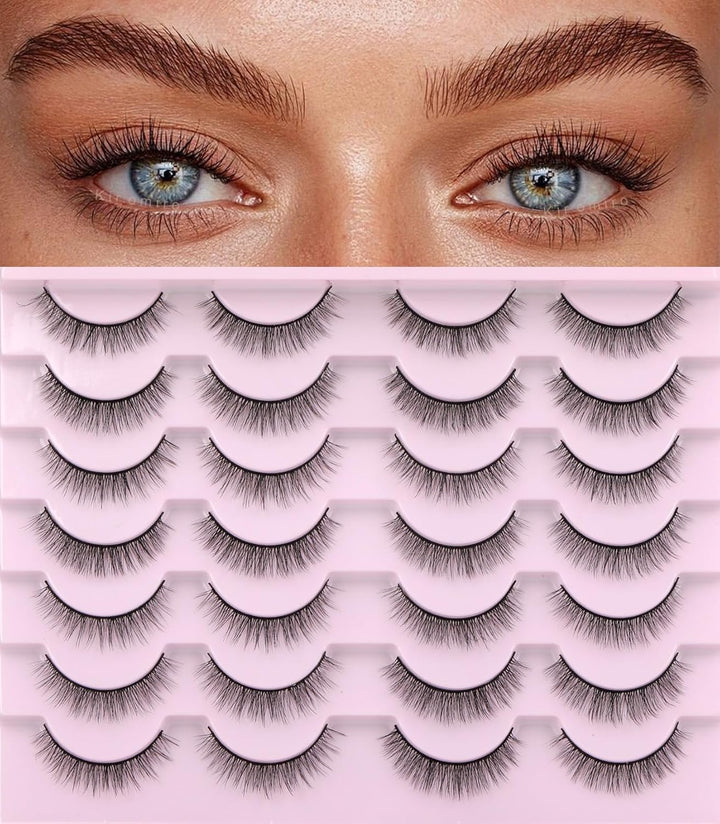 False Eyelashes 14Mm Faux 3D Mink Lashes Natural Look Cat Eye Wispy Lashes Pack by , 14 Pairs