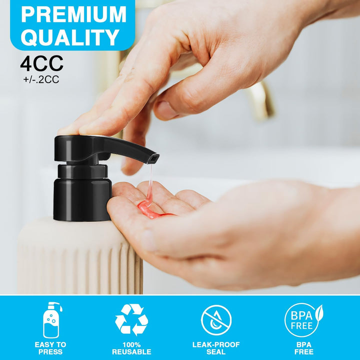 4-Pack Shampoo Pump for Liter 33.8 Oz Shampoo and Conditioner Pump Dispenser Fits Most Salon Bottles with 1-Inch Wide Opening, Black & White Replacement Pump Top for Soft Hair Product,Body Wash,Lotion