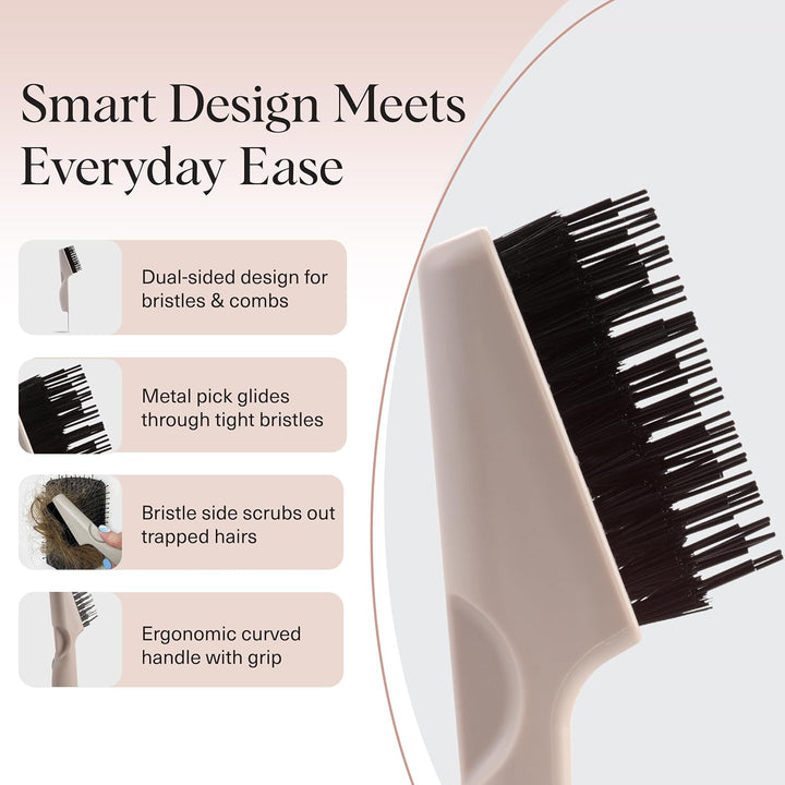 Hair Brush Cleaner Tool | Double-Sided 2-In-1 Brush Cleaner for Hair Brushes & Combs | Eco-Friendly Cleaning Tool with Pick & Bristles, Perfect Gifts for Women | Hair Stylist Essentials