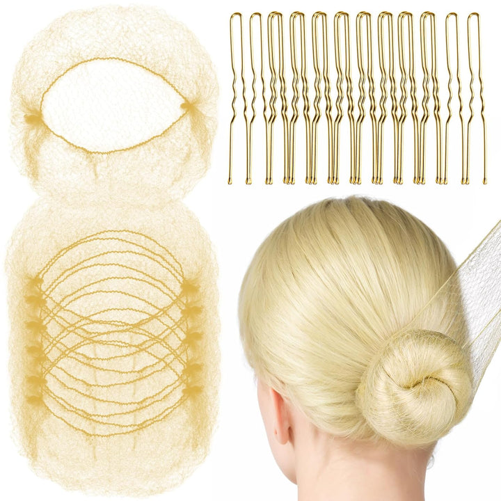 Hair Accessories Set: 20PCS Mesh Hair Nets Invisible and 40PCS U Shaped Hair Pins for Women, Girls, Ballet Bun Maker & Dance (Hair Nets- 20 Inch(50Cm), Hair Pins- 2.4 Inch(6Cm)), Brown