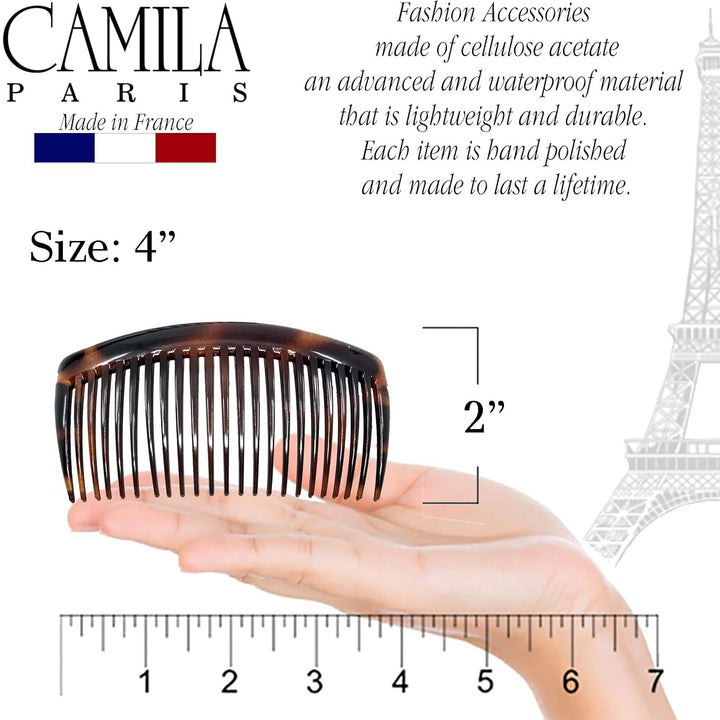 Paris AD66/2 French Side Comb Large Curved Tortoiseshell Hair Combs for Women Fine Hair, 4 Inch Strong Hold Comb for Women Bun Chignon Up-Do Styling Girls Hairstyle Accessories, Made in France