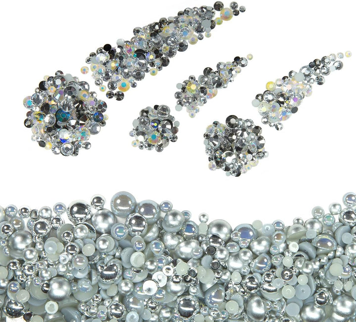 51G White Half Pearls for Crafting 4Mm 5Mm 6Mm 8Mm 10Mm Mix Sizes Pure White Flatback round Beads Charms for Nails Face Eyes Makeup Tumblers Bottles DIY Crafts Bedazzling Clothes Shoes Phones