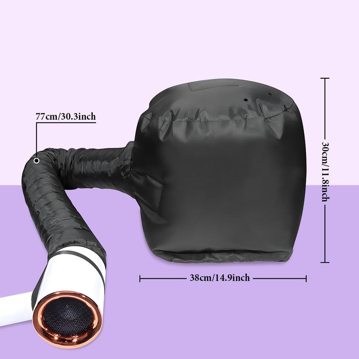 Hooded Hair Dryer Bonnet - Fast-Drying Bonnet Hair Dryer for Natural Hair, Deep Conditioning, Styling, & Curl Enhancing - Adjustable Fit, Heat Distribution, Portable & Lightweight for Travel（Black）