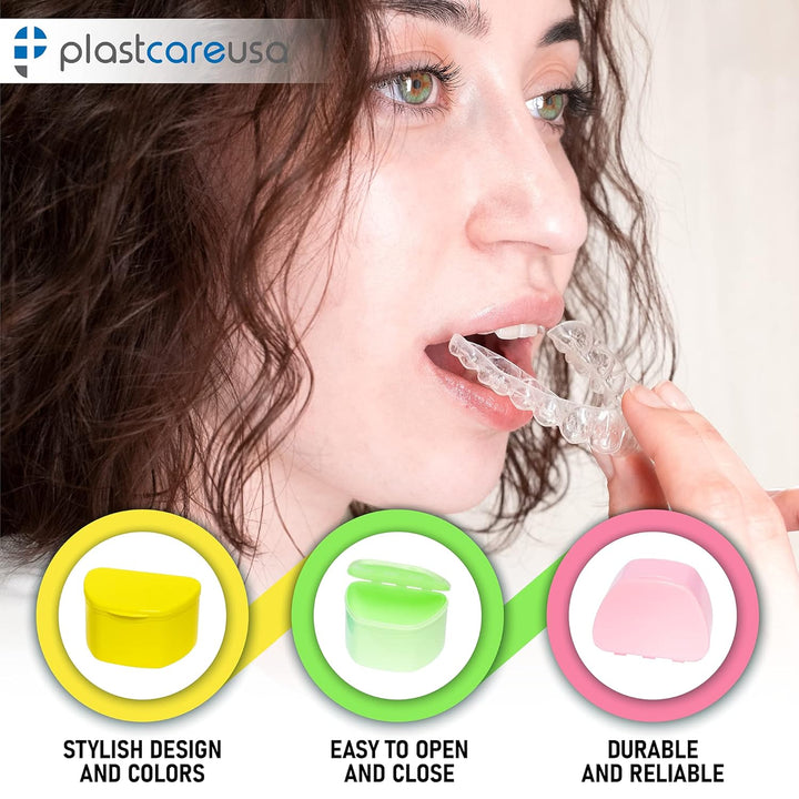 Denture Cases 5 Color Pack - Dental Box for Artificial Teeth, Mouth Guard, Night Guard, Gum Shields, Retainer - Denture Bath Container for Women and Men - Travel Denture Cup by