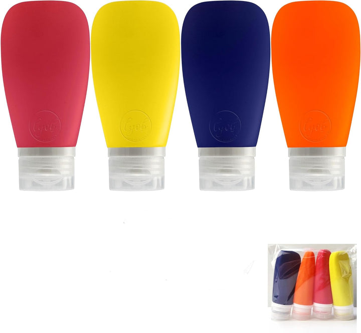 Travel Bottles for Toiletries, TSA Approved 3Oz (90Ml) Leak Proof Silicone Refillable Squeeze Travel Size Containers BPA Free for Cleansers, Lotions, Shampoo 3-Pk (Black-Gray-White)