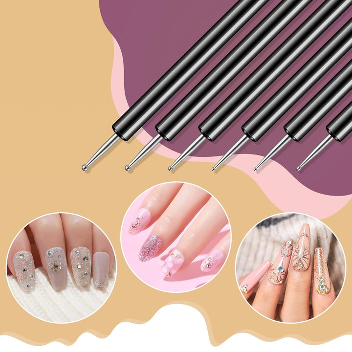 Nail Dotting Tools 6PCS Double-Ended Nail Art Brushes Kit Nail Art Gel Polish Liner Brushes Design Pen for Nail Drawing and Nail Paint Brushes Small Detail Brushes