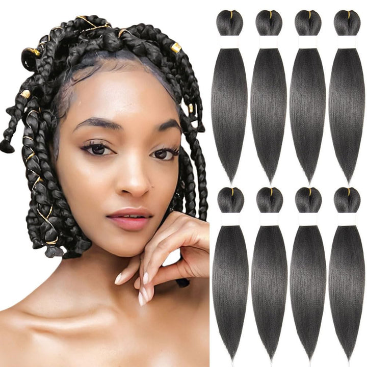 Purple Braiding Hair 20 Inch Pre Stretched Hair Long Straight Crochet Braids Yaki Texture Synthetic Fiber 4 Packs (Dark Purple)