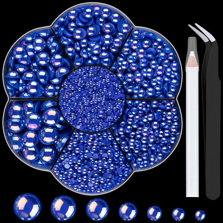 Nail Art Flat Back Half round Pearl Kits 3, Mixed Sizes 6000 Pcs White Small Pearls for Nails with Picking Tools for Graduation Cap Decorations Home DIY Body Face Craft Salon Use