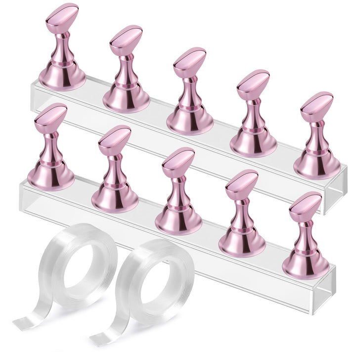 Nail Stand Acrylic Nail Art Display Stand Practice Nail Holder for Painting Nails Magnetic Practice Stands with Double-Sided Tape for DIY Salon Supplies (Silver)