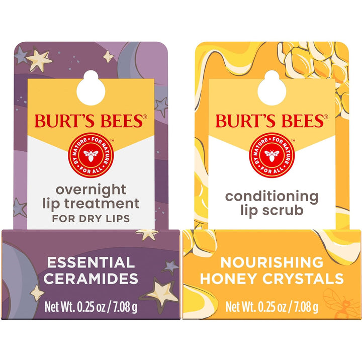 Conditioning Lip Scrub and Overnight Intensive Lip Treatment, with Ceramides, Exfoliates and Hydrates Lips 8 Hours, Natural Origin, 2 Jars, 0.25 Oz