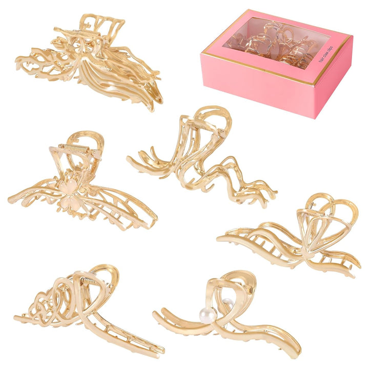 6 Pack Large Metal Hair Claw Clips - 4 Inch Big Gold Hair Clips,Perfect Jaw Hair Clamps for Women and Thinner,Thick Hair Styling,Strong Hold Hair,Fashion Hair Accessories (Style 1)