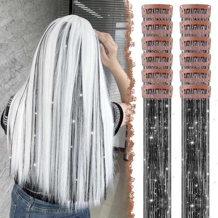 Colored Clip in Hair Extensions - 10 PCS Skyblue Light Blue Highlighted Hair Piece Straight Synthetic Clip in Hairpieces for Women 22 Inch