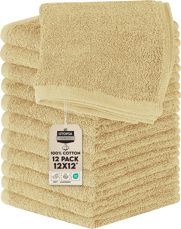 24 Pack Cotton Washcloths Set, 100% Ring Spun Cotton, Premium Quality Flannel Face Cloths, Highly Absorbent and Soft Feel Fingertip Towels, White