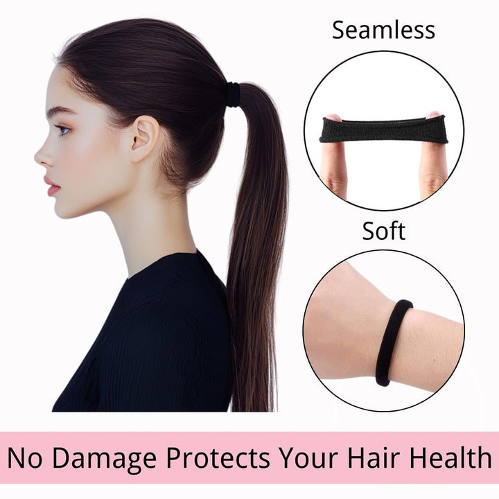 120PCS Black Hair Ties for Thick Hair – Seamless No Damage Elastic Ponytail Holders, Black Hair Band,Bulk Nylon Hair Elastics for Women