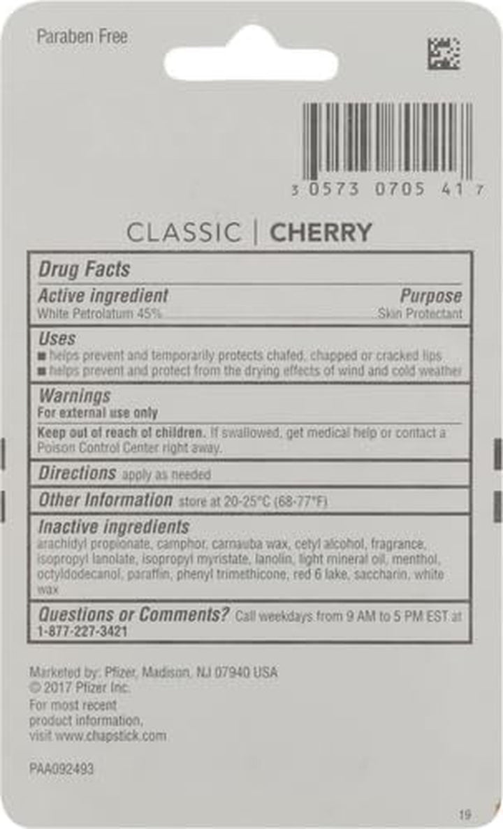 Classic Skin Protectant Flavored Lip Balm Tube, Cherry Flavor, 0.15 Ounce (Pack of 3)