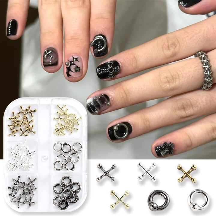 3D Mini Metal Punk Nail Art Studs Mixed Sizes Gold Black Cone Spikes Alloy Nail Rivets Jewelry for Women Goth Nail Art Charms Nails Accessories DIY Crafts Decorations