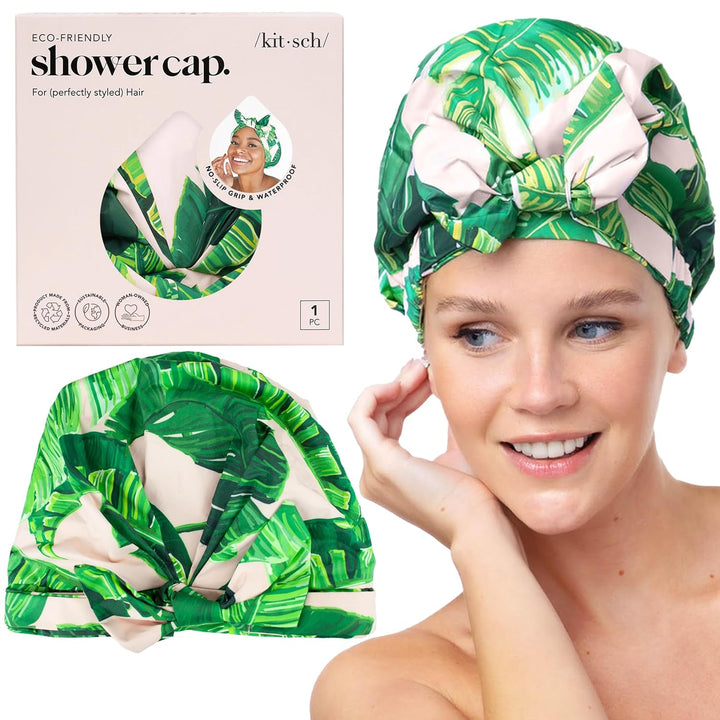 Luxury Shower Caps for Women Reusable Waterproof - Flexi Satin Lined, Large Wide Shower Cap for Women & Men, Adjustable, Stylish Hair Cap for Shower, for Long & Short Hair - Terracotta Checker