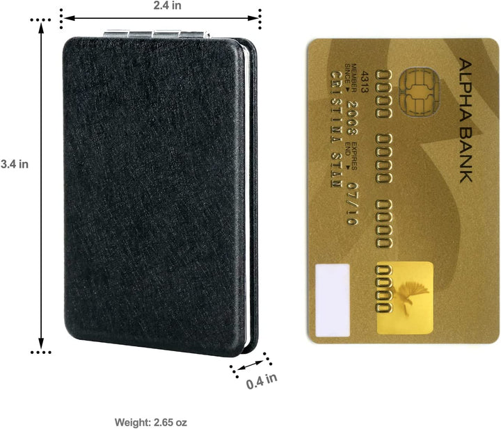 Compact Vanity Mirror for Men, Black, Travel Makeup Mirror for Handbag Pocket Wallet, Portable Double-Sided Magnifying Cosmetic Mirror for Daily, Work, Business