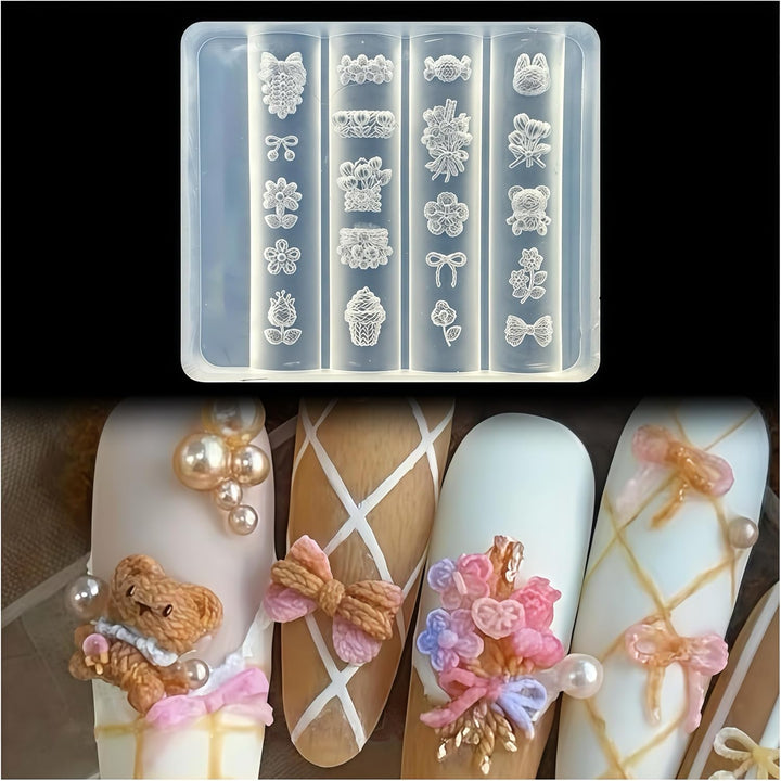3D Lace Nail Art Molds Design, Silicone Nails Tool Y2K Decoration