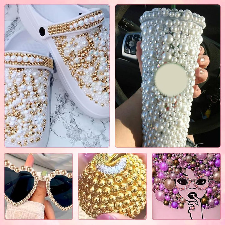 9000Pcs Flatback Pearls for Crafting, Silver Gold White Nail Half Pearls and Gems, 3-8Mm Color Pink Beige Purple Half round ABS Flatback Pearl Beads Bedazzling for Nails DIY Shoes Clothes Bags