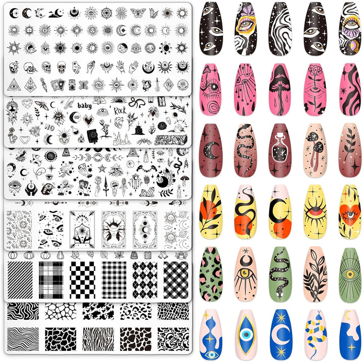 6Pcs All Holiday Nail Art Plates Valentines Stamptemplates Set Winter Christmas Fall Nail Plates Stamping for Xmas DIY Print Manicure Salon Design Gift