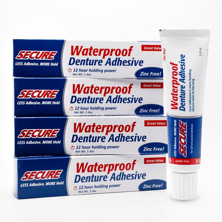 Waterproof Denture Adhesive - Zinc Free - Extra Strong Hold for Upper, Lower or Partials - 1.4 Oz