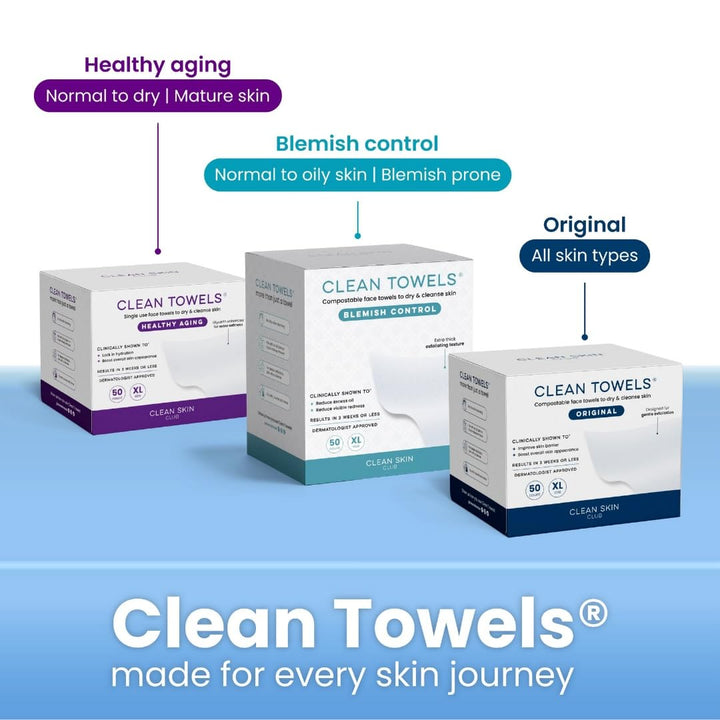 Clean Towels XL®, 100% USDA Biobased Face Towel, Disposable Face Towelette, Eczema Association Accepted, Makeup Remover Dry Wipes, Ultra Soft, 1 Pack, 50 Ct