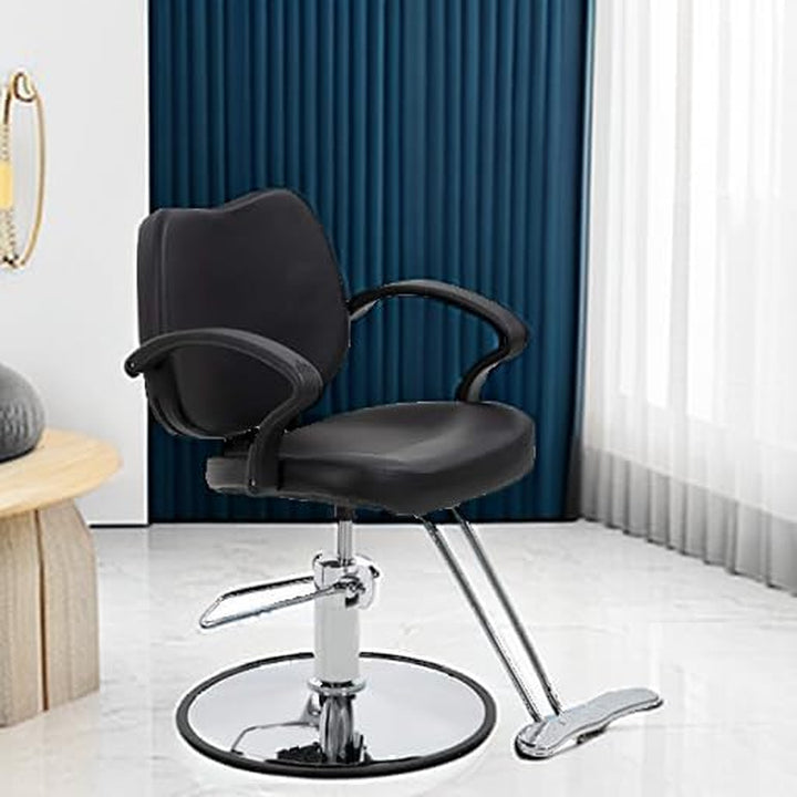| Barber Chair | Hydraulic Styling Chair | PU Leather | Adjustable Height | Footrest | Anti-Slip Chrome Base | Heavy-Duty Steel Frame | Black | for Hair Stylists & Home Use