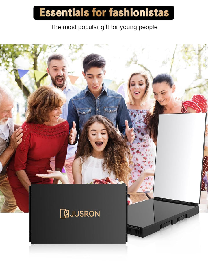 360 Viewing Angle Self Hair Cutting Mirror, Clear Anti-Fog HD Glass (Black without LED without Accessories)