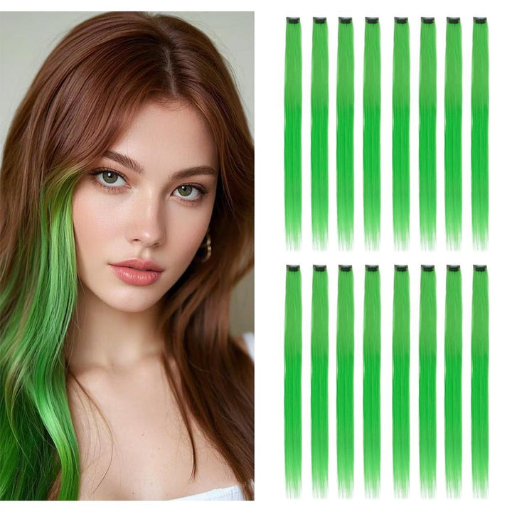 32Packs Colored Hair Extensions 20Inch Straight Color Clip in on Hair Extension Rainbow Party Highlights Synthetic Hairpiece for Girls (16 Colors)