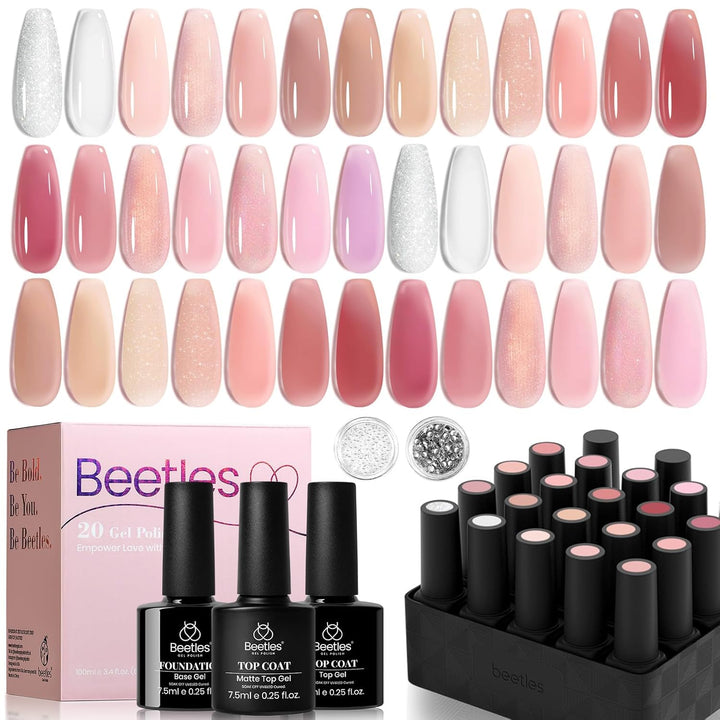 Beetles Gel Nail Polish Kit with U V Light -54 Pcs Gel Nail Kit Four Seasons Glow 32 Colors Set with Base Matte & Glossy Top Coat Soak off Home DIY Manicure Nails Beginners Gifts for Women Teen Girls