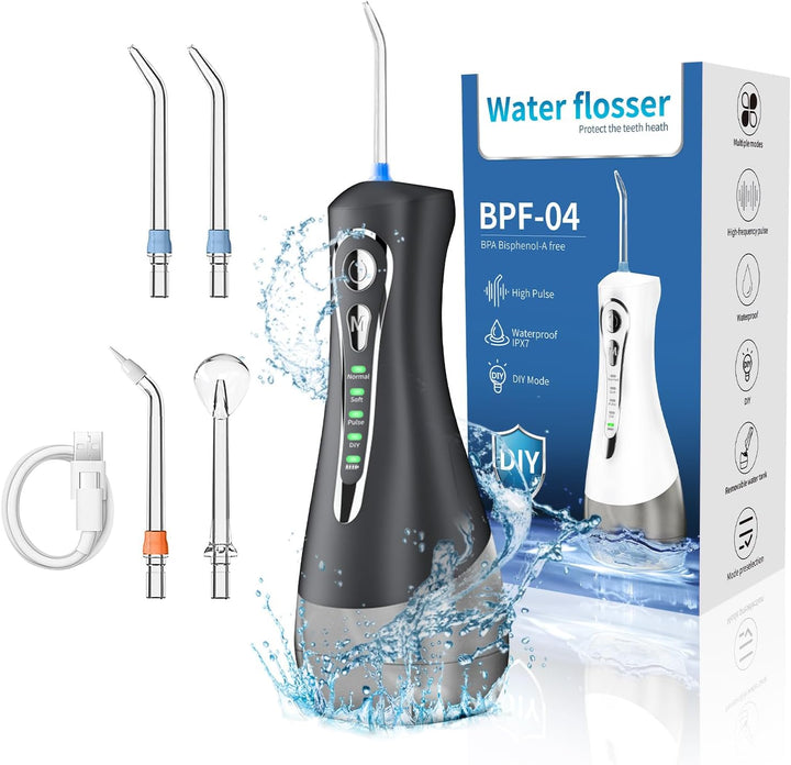 Electric Water Flosser Cordless for Teeth 3 Modes 4 Jet Tips Cleaning and Flossing Water Dental Portable Floss Irrigator Oral Water Flossed Rechargeable Tonsil Stone Travel Adults
