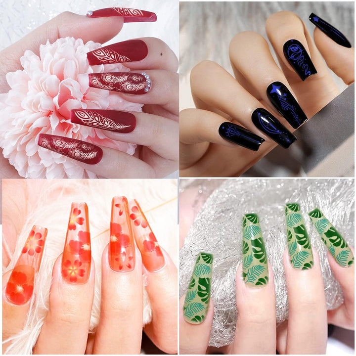 Nail Stamper Kit 15Pcs Nail Art Stamp Plate 8Pcs Stamp Gel Polish 1Pcs Nail Stamper Scraper Set with Storage Bag, Nail Stamp Template Kit Flower Lace Animal Star Halloween Christmas Design