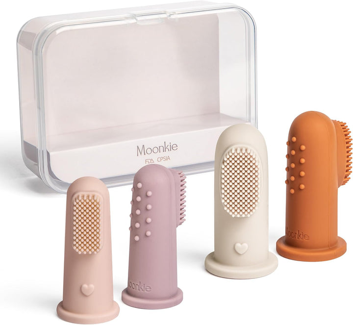 Baby Finger Toothbrush Tongue Oral Cleaner Kit for 3 Months +, 3 Pcs (Blush/Pale Mauve/Blush)