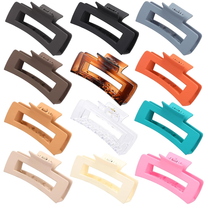12 Pack Square Claw Clips, Big and Small Neutral Rectangle Hair Claw Clips, Non-Slip Matte Large Hair Clips for Women,Strong Hold Jaw Clip for Thick Thin Hair (Neutral)