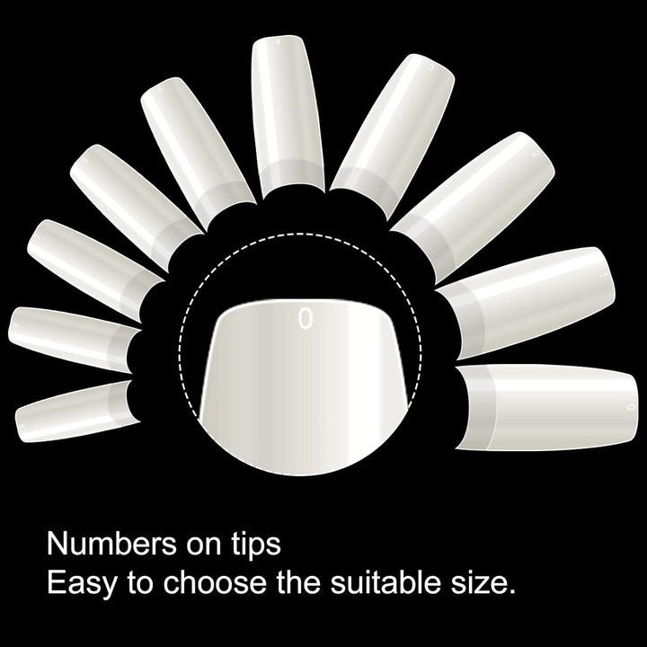 500PCS Half Cover False Nails Tips - Acrylic Nail Tips 10 Sizes Lady French Style Acrylic Artificial Tip Manicure with Box for Nail Tips Art Salons and Home DIY