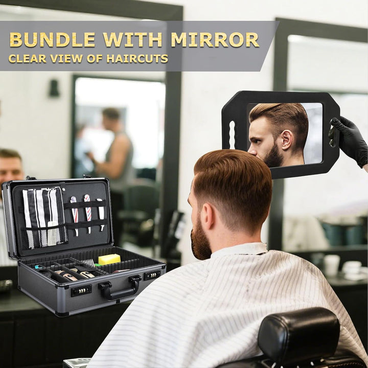 Professional Barber Case with Barber Clipper Tray Organizer, 6 Adjustable Clipper Slots & 8 Shear Holders, Portable Barber Carrying Case for Hair Tools & Supplies with Combo Locks