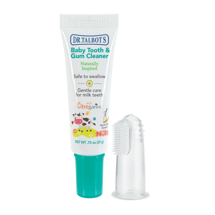 Baby Toothpaste Naturally Inspired with Citroganix and Silicone Finger Gum Massager, Vanilla Milk Flavor