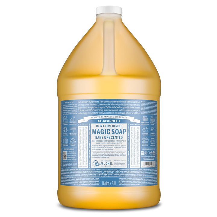 Pure-Castile Magic Liquid Soap - Made with Regenerative Organic Certified Oils - 18-In-1 Uses for Face, Body, Hand Gentle on Baby & Sensitive Skin Body Wash Unscented,32Oz