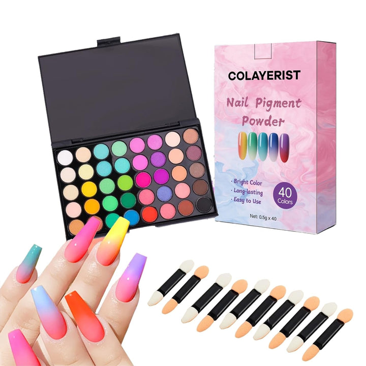 40 Colors Nail Pigment Powder for Nails, Professional Nail Pigment Powder Palette with Neon Shades for Gradient, Ombre & Bold Manicure, Nail Art Supplies for Home and Salon DIY