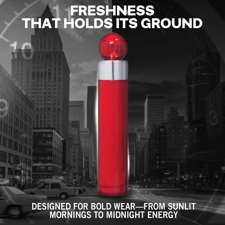 360° Red Eau De Toilette Spray for Men - Mens Cologne, Long Lasting Perfume, EDT, Fragrance with Notes of Clove, Cinnamon & Patchouli - 3.4 Fl Oz (100 Ml)