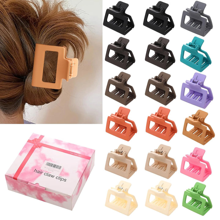 12 Pack Square Claw Clips, Big and Small Neutral Rectangle Hair Claw Clips, Non-Slip Matte Large Hair Clips for Women,Strong Hold Jaw Clip for Thick Thin Hair (Neutral)