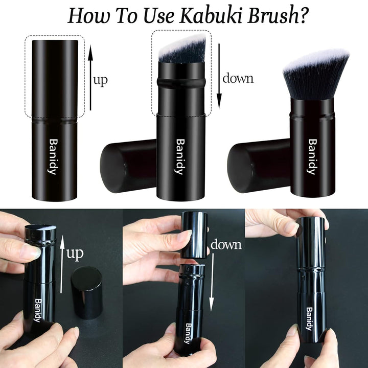 Makeup Brush Kabuki Face Brushes Retractable Travel Blush Kabuki Brush Portable Flawless for Foundation, Powder Blush, Bronzer, Buffing, Liquid, Cream, Cruelty Free with Cover(1Pcs)