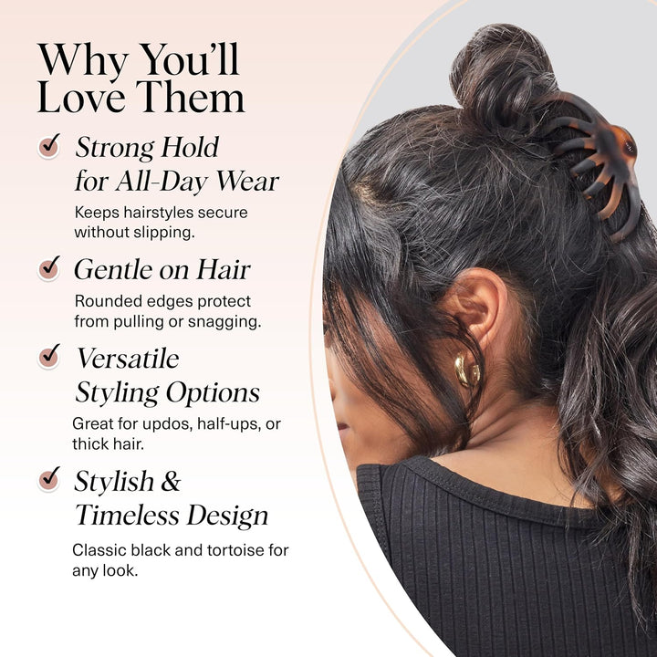 Octopus Claw Clips for Women - Cute & Stylish Hair Clips for Everyday Use, Octopus Claw Clip for Thick Hair | Ideal Gifts for Women - Black & Tortoise, 2Pcs