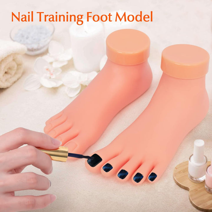 Practice Fake Foot Model 1 Pair Flexible Soft Silicone Prosthetic Manicure Tool for Nail Tips Art Training